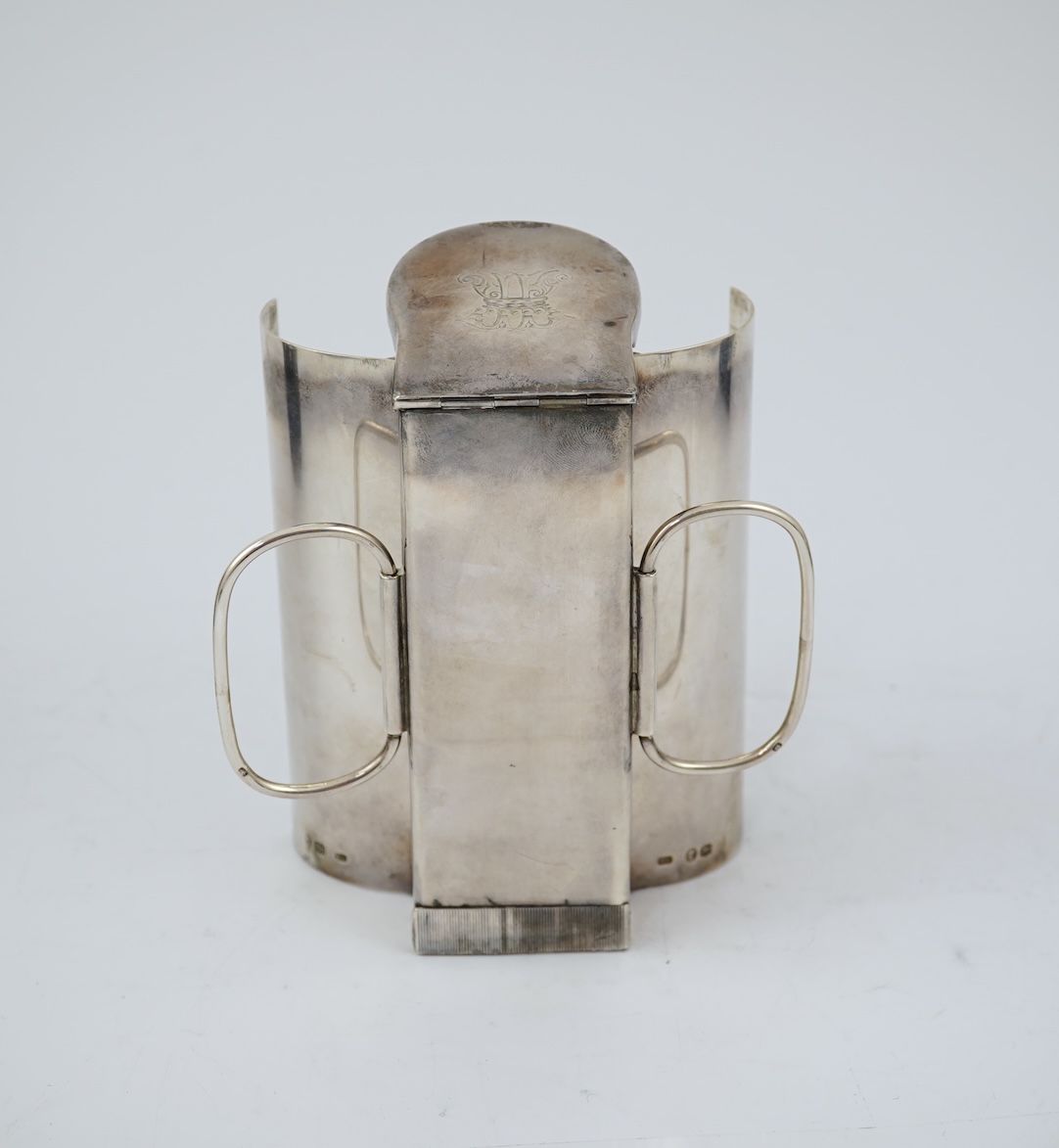 A Victorian silver travelling coach lamp by Thomas Johnson I, in original fitted leather case, retailed by Leuchers, 38 Piccadilly, London